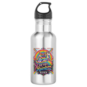 Einhorn Retro Regenbogen Reiter Edelstahlflasche