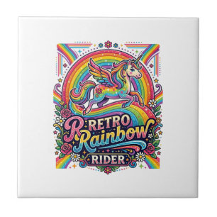 Einhorn Retro Regenbogen Reiter Fliese