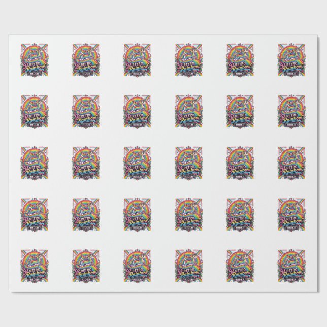Einhorn Retro Regenbogen Reiter Geschenkpapier (Flach)