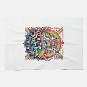Einhorn Retro Regenbogen Reiter Geschirrtuch
