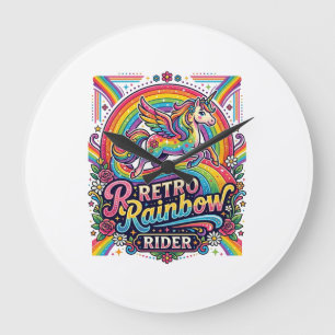 Einhorn Retro Regenbogen Reiter Große Wanduhr