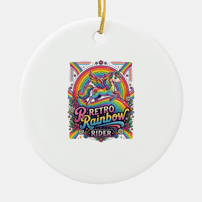 Einhorn Retro Regenbogen Reiter Keramik Ornament (Vorne)