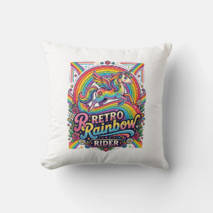 Einhorn Retro Regenbogen Reiter Kissen