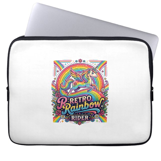 Einhorn Retro Regenbogen Reiter Laptopschutzhülle (Vorderseite)