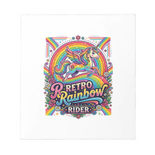 Einhorn Retro Regenbogen Reiter Notizblock
