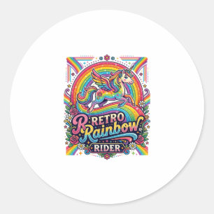 Einhorn Retro Regenbogen Reiter Runder Aufkleber