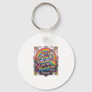 Einhorn Retro Regenbogen Reiter Schlüsselanhänger
