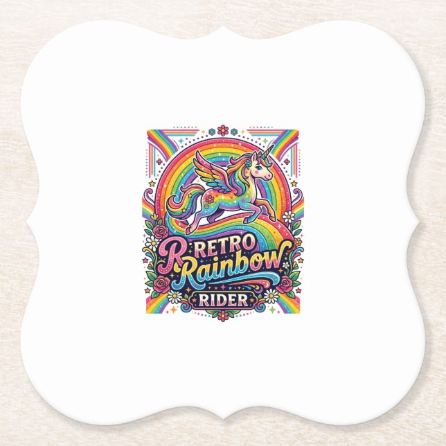 Einhorn Retro Regenbogen Reiter Untersetzer (Vorderseite)