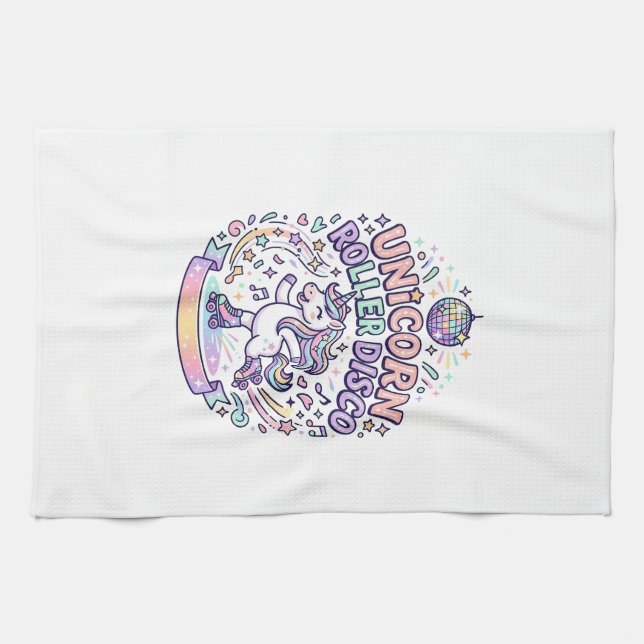 Einhorn-Roller-Disco-Grafikdesign-T-Shirt-Design Geschirrtuch (Horizontal)