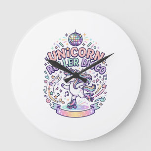 Einhorn Roller Disco Grafikdesign T-Shirt Design Große Wanduhr