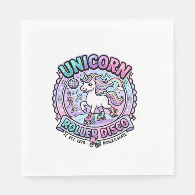 Einhorn Roller Disco POD Fertige Marktplatz-Grafik Serviette (Vorderseite)