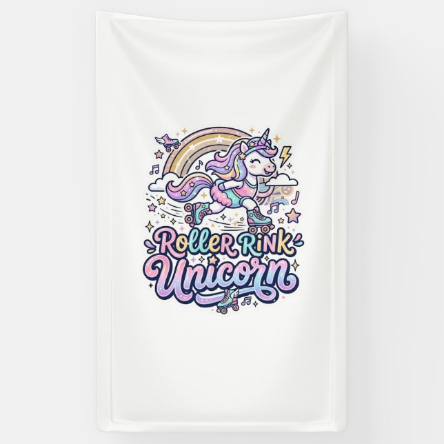 Einhorn-Roller-Rink-Einhorn Premium-Vector-Aufkleb Banner (Vertikal)