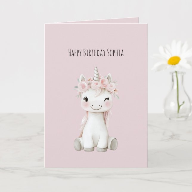 Einhorn Rosa Blumen Geburtstag Karte (Kleine Pflanze)
