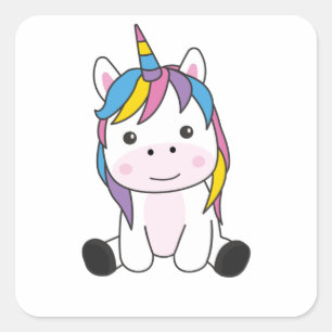 Einhorn Rosa Einhorn Kawaii Tiere für Kinder Quadratischer Aufkleber