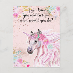 Einhorn Rosa Glitter Motivations-Manifestation Postkarte