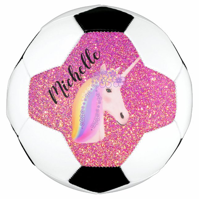 Einhorn Rosa Glitzer Glitzern Personalisiert Fußball (Vorderseite)
