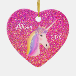 Einhorn Rosa Gold Glitzer Glitzern Herzlich Willko Keramik Ornament