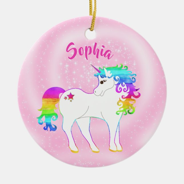 Einhorn Rosa Niedlich Stars Custom Foto Girl Keramik Ornament (Vorne)
