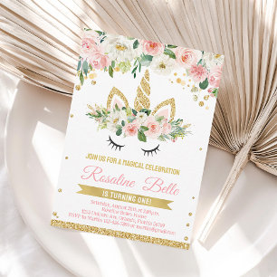 Einhorn Rosa und Goldfett Girl Magical Birthday Einladung