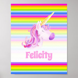 Einhorn rosa und Regenbogenstreifen benutzerdefini Poster