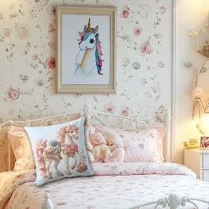 Einhorn Rosa Weiß Blau Rosa Rosen Kissen