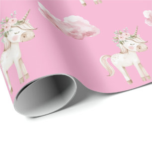 Einhorn Rosa Wolke Blumiger Geburtstag Geschenkpapier