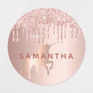 Einhorn Rose Gold Glitzer Tropfen Rosa individuell Etiketten