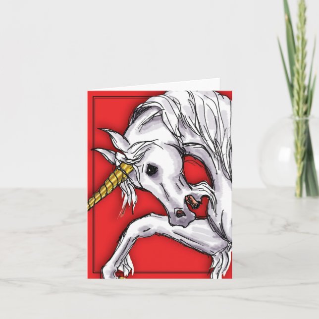 Einhorn-Rot notecard Karte (Vorderseite)