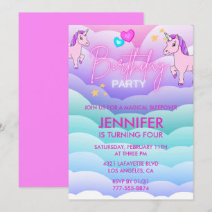 Einhorn-Ruhepause Einladung 4. Geburtstag Rosa