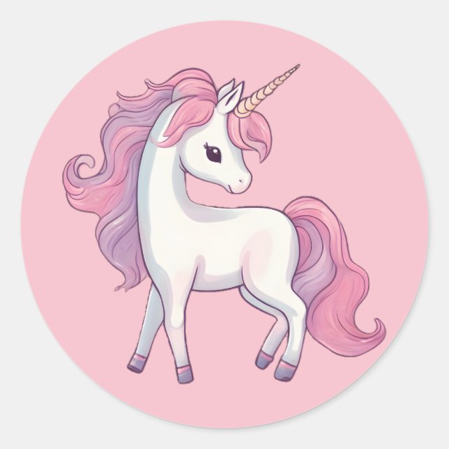 Einhorn-Rundkleber - Rosa Runder Aufkleber (Vorderseite)