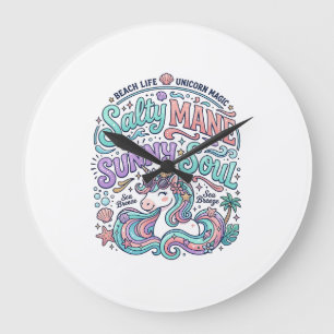 Einhorn Salty Mane Sunny Soul Retro-Stil T-Shirt  Große Wanduhr