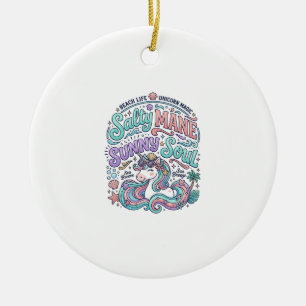 Einhorn Salty Mane Sunny Soul Retro-Stil T-Shirt  Keramik Ornament