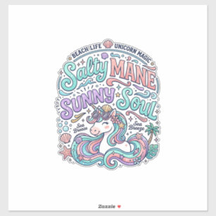 Einhorn Salty Mane Sunny Soul Retro Style T-Shirt  Aufkleber