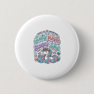 Einhorn Salty Mane Sunny Soul Retro Style T-Shirt  Button