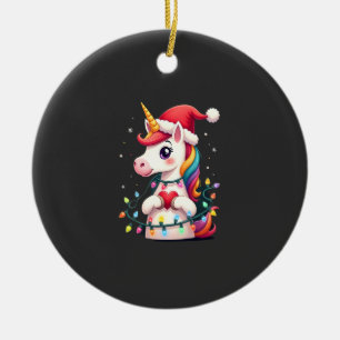 Einhorn-Santa-Hut-Weihnachts-T-Shirt (1) Keramik Ornament