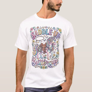 Einhorn Sattel hoch Butterblume Farbige weiße Hint T-Shirt
