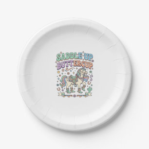 Einhorn Sattel hoch Butterblume Kawaii-Typografie  Pappteller