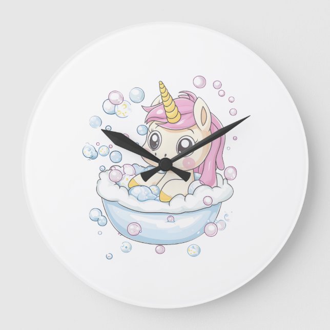 Einhorn-Schaumbad (1) Große Wanduhr (Vorderseite)