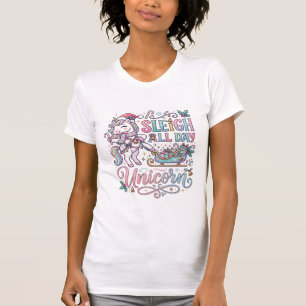 Einhorn Schlitten Ganz-Tags-Einhorn Süßer Aufklebe T-Shirt