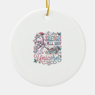Einhorn-Schlitten-Ganzen-Tag-Einhorn-Liebenswürdig Keramik Ornament