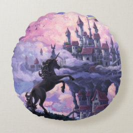 Einhorn-Schloss Rundes Kissen