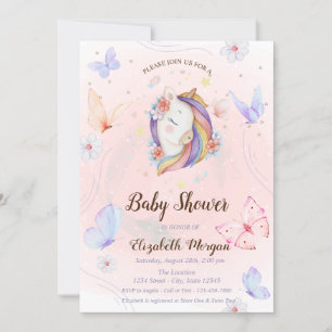 Einhorn-Schmetterlinge-Sterne-Baby-Party mit Blume Einladung