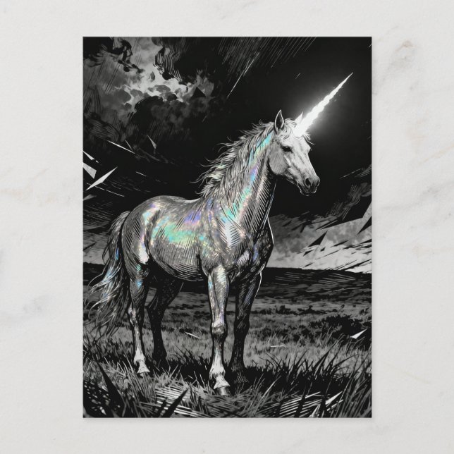 Einhorn Schwarz und Weiß Postkarte (Vorderseite)