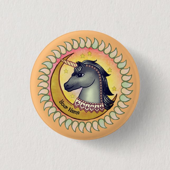 Einhorn Schwarzer Mond Button (Vorderseite)