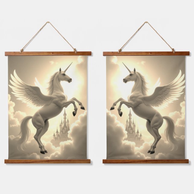 Einhorn-Set-Wandtapeten aus Holz mit Toppe-Wand, z Wandteppich Mit Holzrahmen (Doppelt)