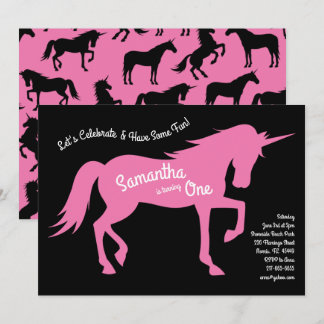 Einhorn Silhouette 1. Geburtstag Party Pink Girls Einladung