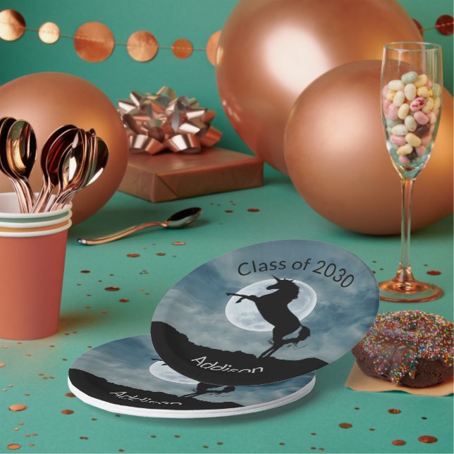 Einhorn-Silhouette-Mondklasse 2030 Abschluss Pappteller (Multi)