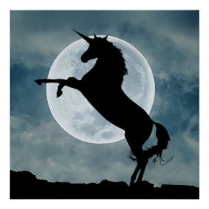 Einhorn-Silhouette Vollmond-Nachthimmel Glänzend Poster