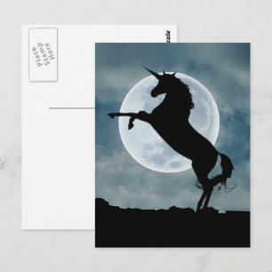 Einhorn-Silhouette Vollmond-Nachthimmel Postkarte