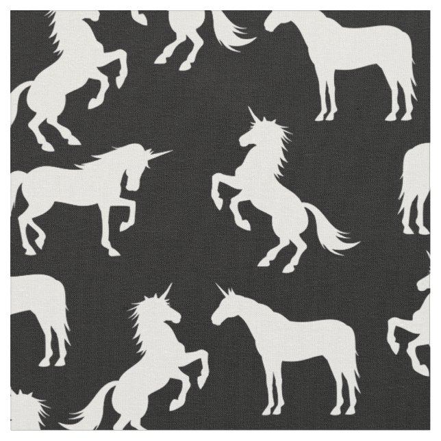 Einhorn-Silhouetten Schwarz-Weiß Stoff (Nahaufnahme)